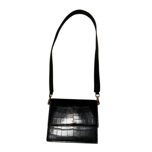 JW PEI Mini Shoulder Croc Embossed Faux Leather Bag Magnetic Lock Black ~ 8"x6" - Picture 2 of 11